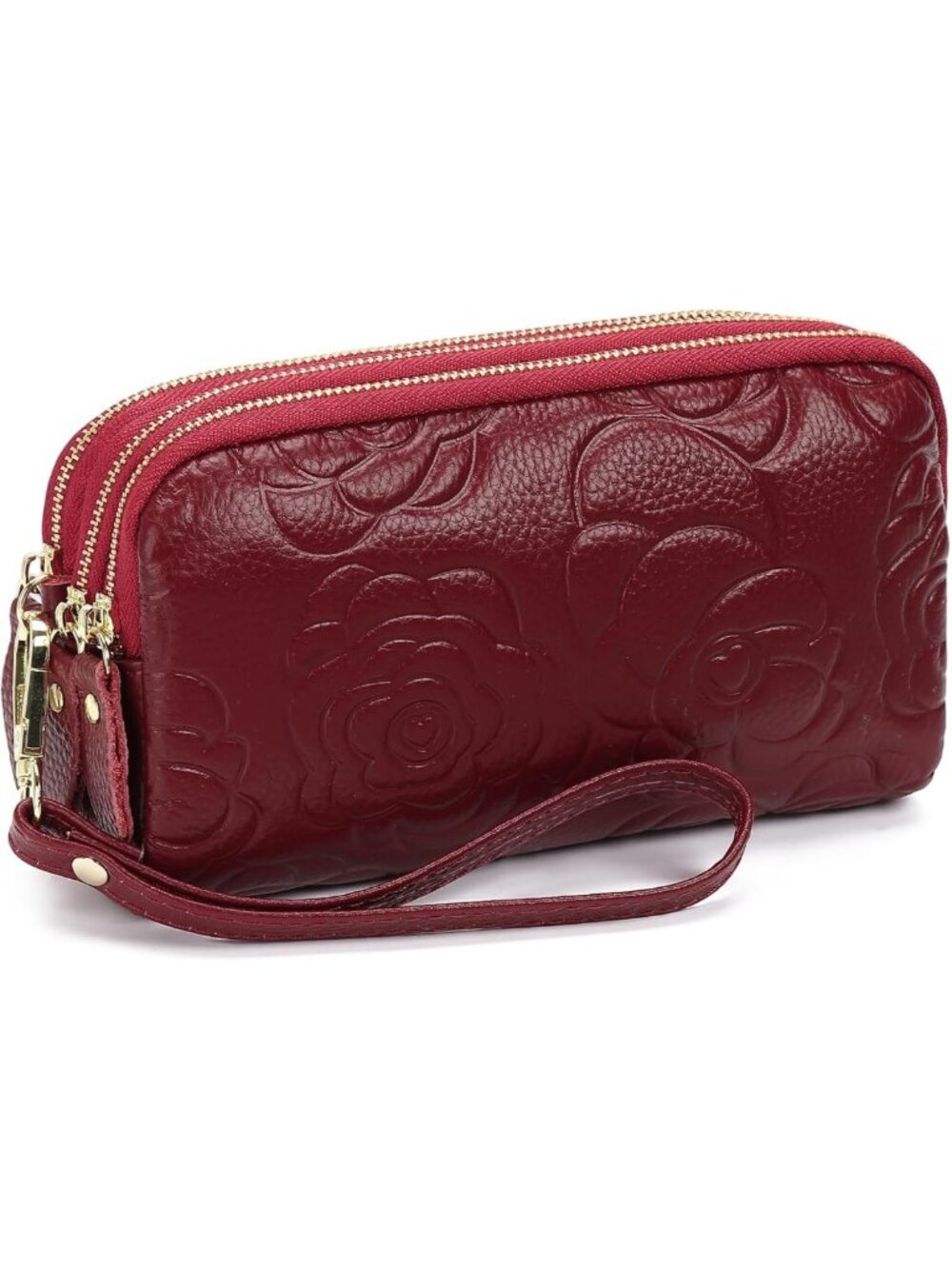 Stylish Women's Wristlet Wallet with 3 Zippers, Clutch Handbag Purse